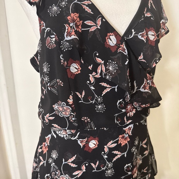 Floral Short Black Sleeveless Ruffle Dress Summer Feminine Large Party - Picture 2 of 13